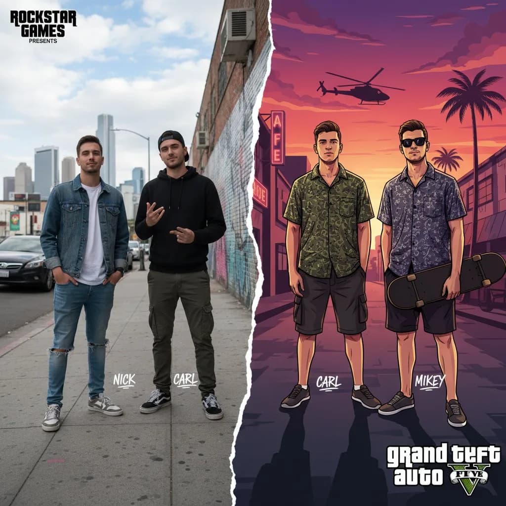 Групповое фото в стиле GTA — обработка нейросетью онлайн