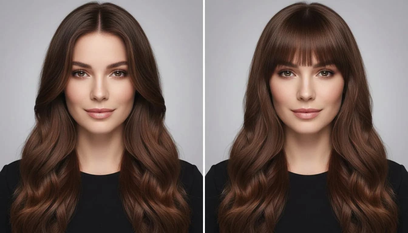 Добавление челки на фото — до и после AI обработки