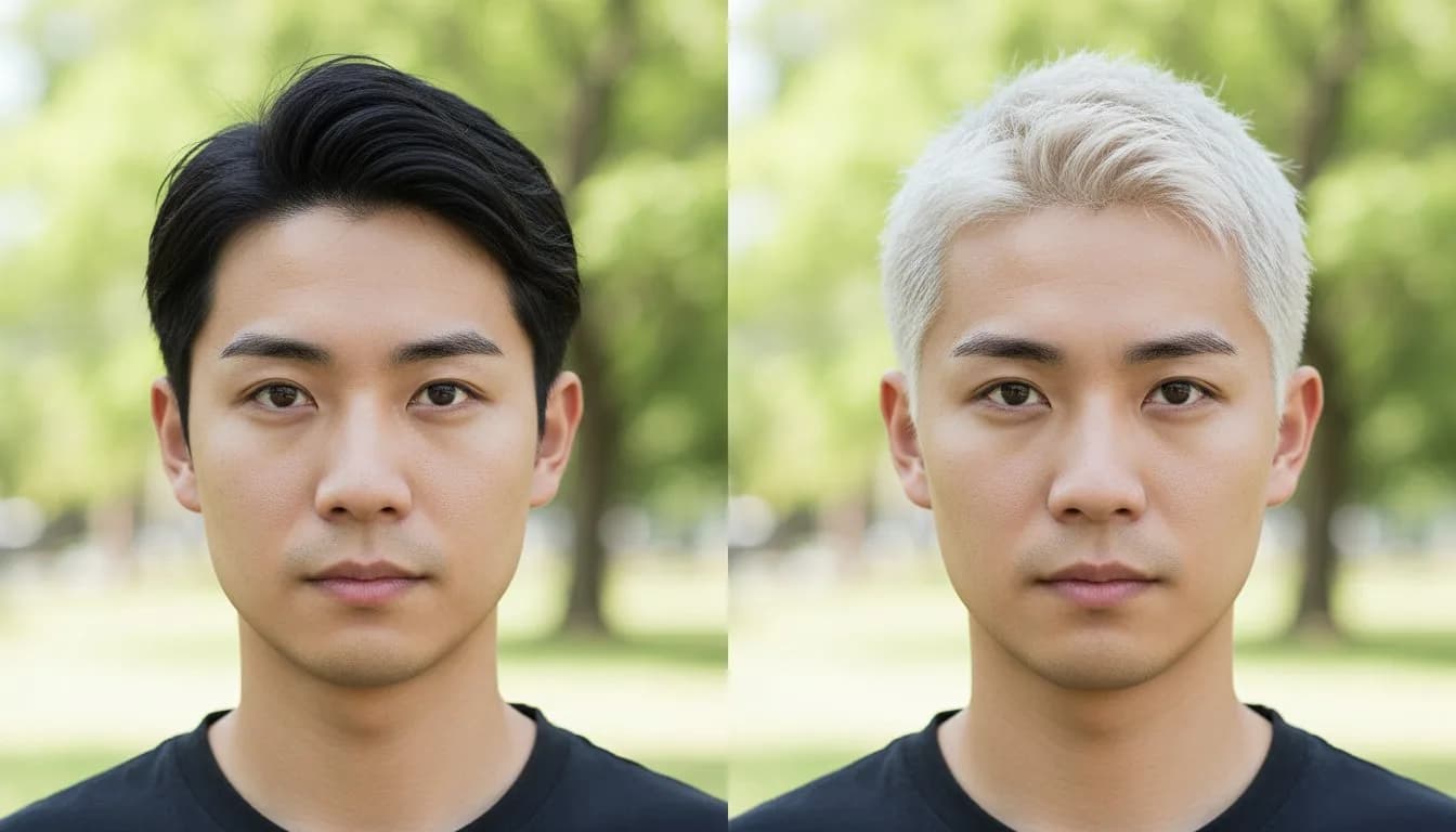 Перекрасить волосы из чёрных в блонд на фото -- до и после