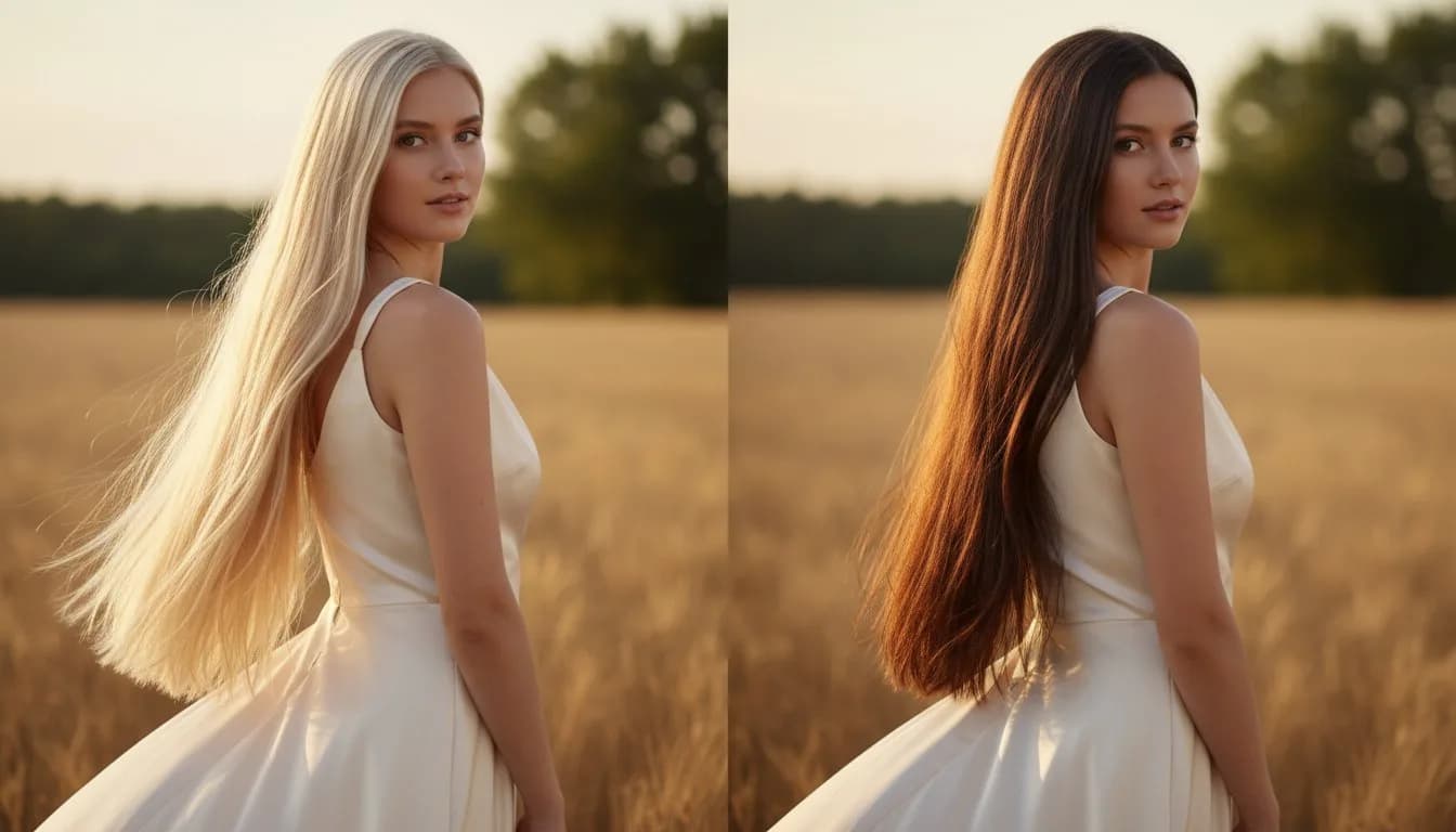 Изменить волосы с блонда на каштановый -- до и после