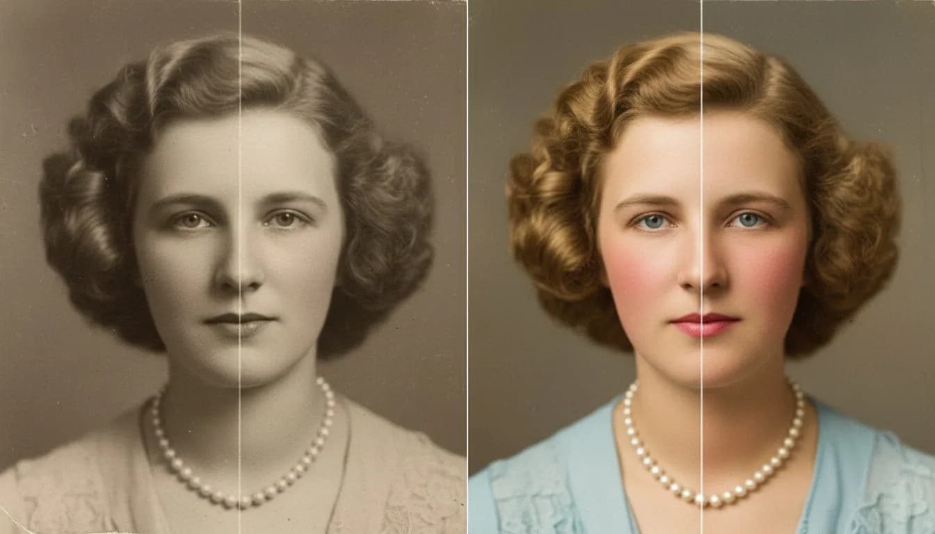 Колоризация винтажного портрета 1930-х -- AI добавил цвета