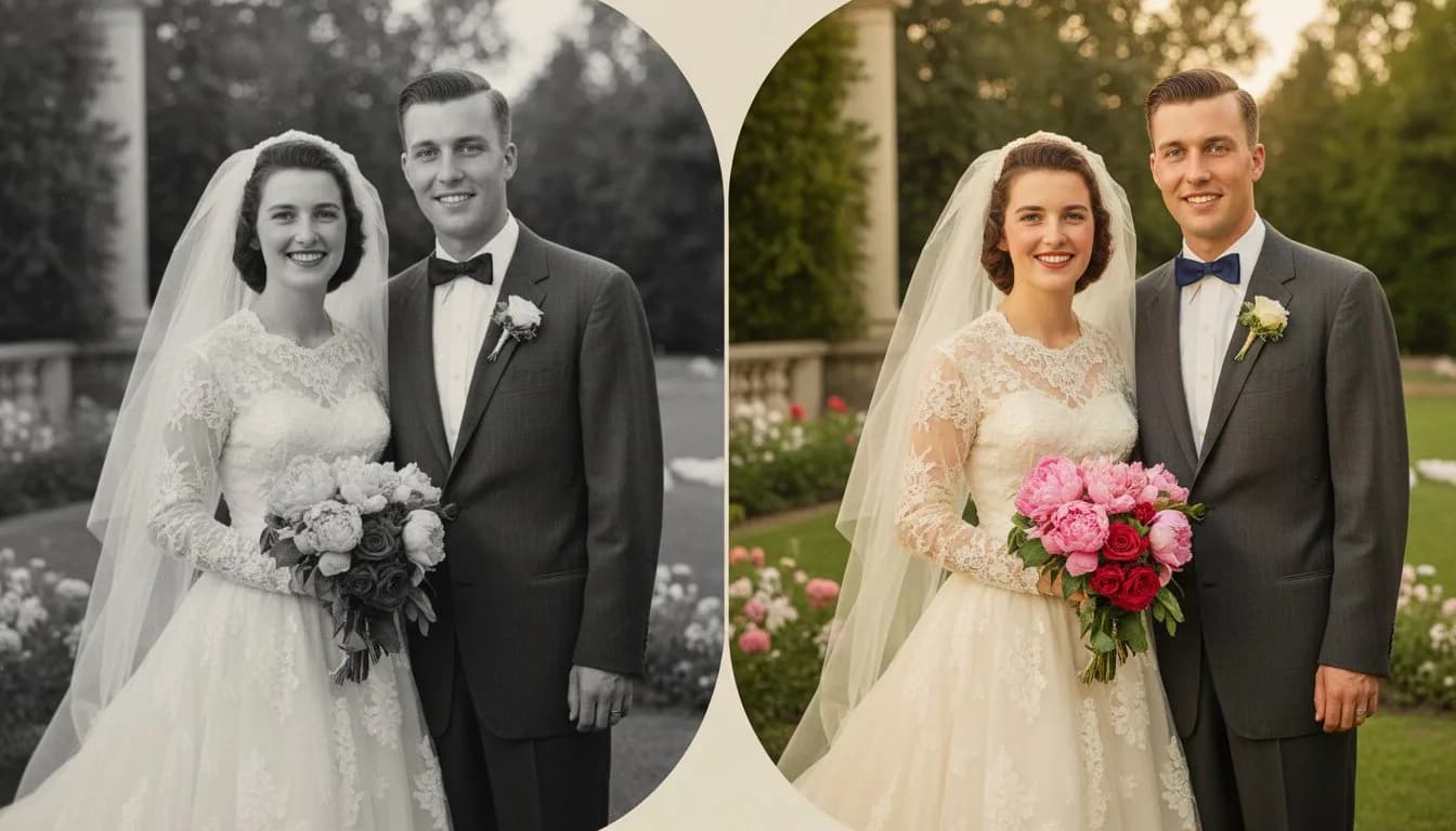 Колоризация свадебного фото 1950-х -- до и после
