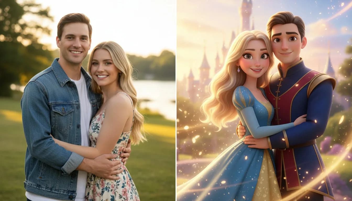 Пара в стиле Disney — групповое мультяшное фото нейросеть