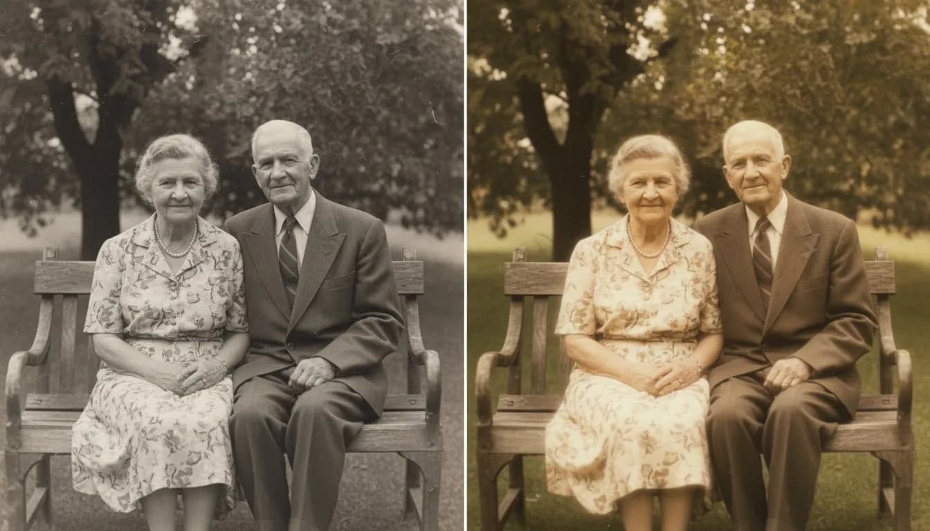 Оживление старого семейного фото — AI анимация портрета бабушки и дедушки