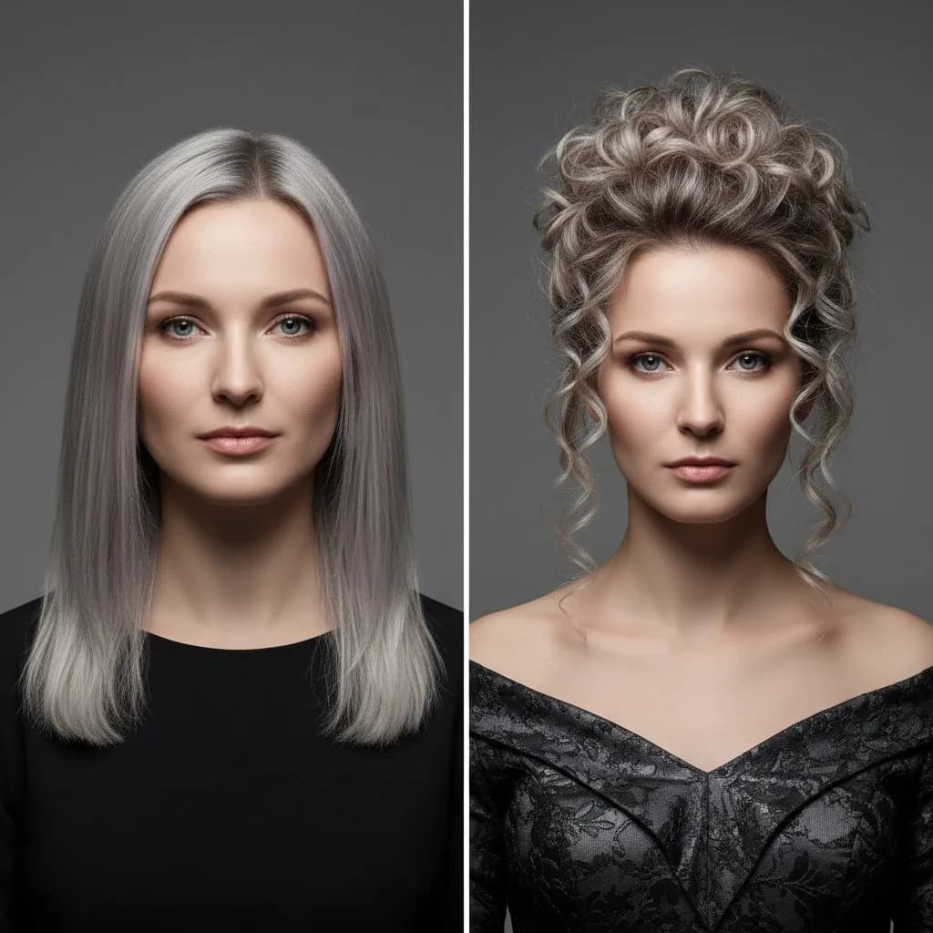 До и после: прямые волосы оформляются в высокую причёску через ИИ