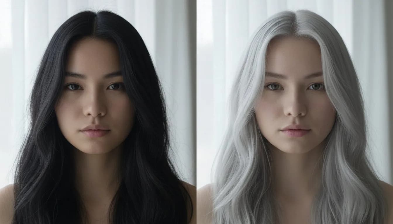 Изменить цвет волос на фото — из чёрных в пепельный платиновый