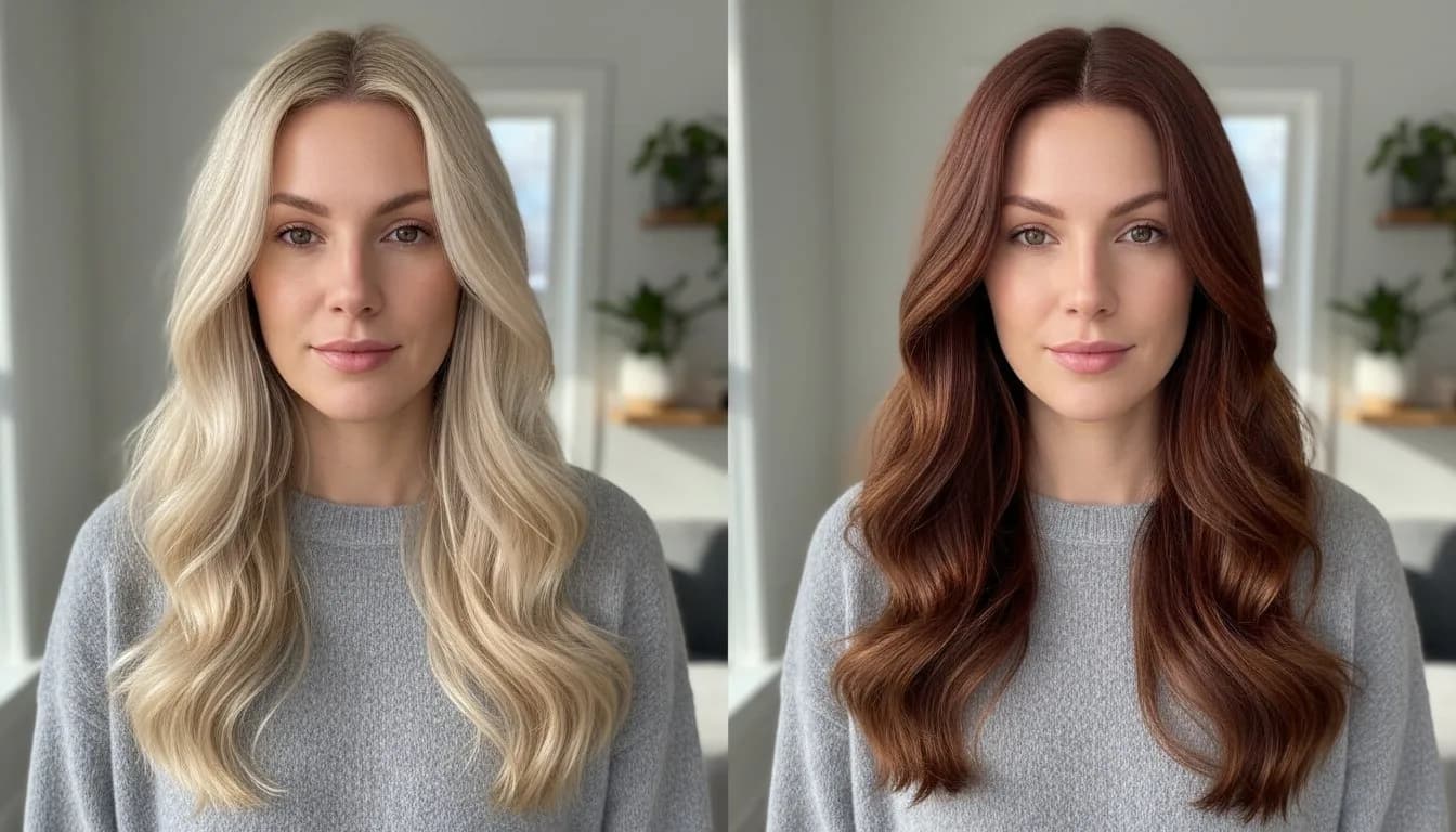 Примерить тёмный цвет волос по фото — из светлых в тёплый каштан