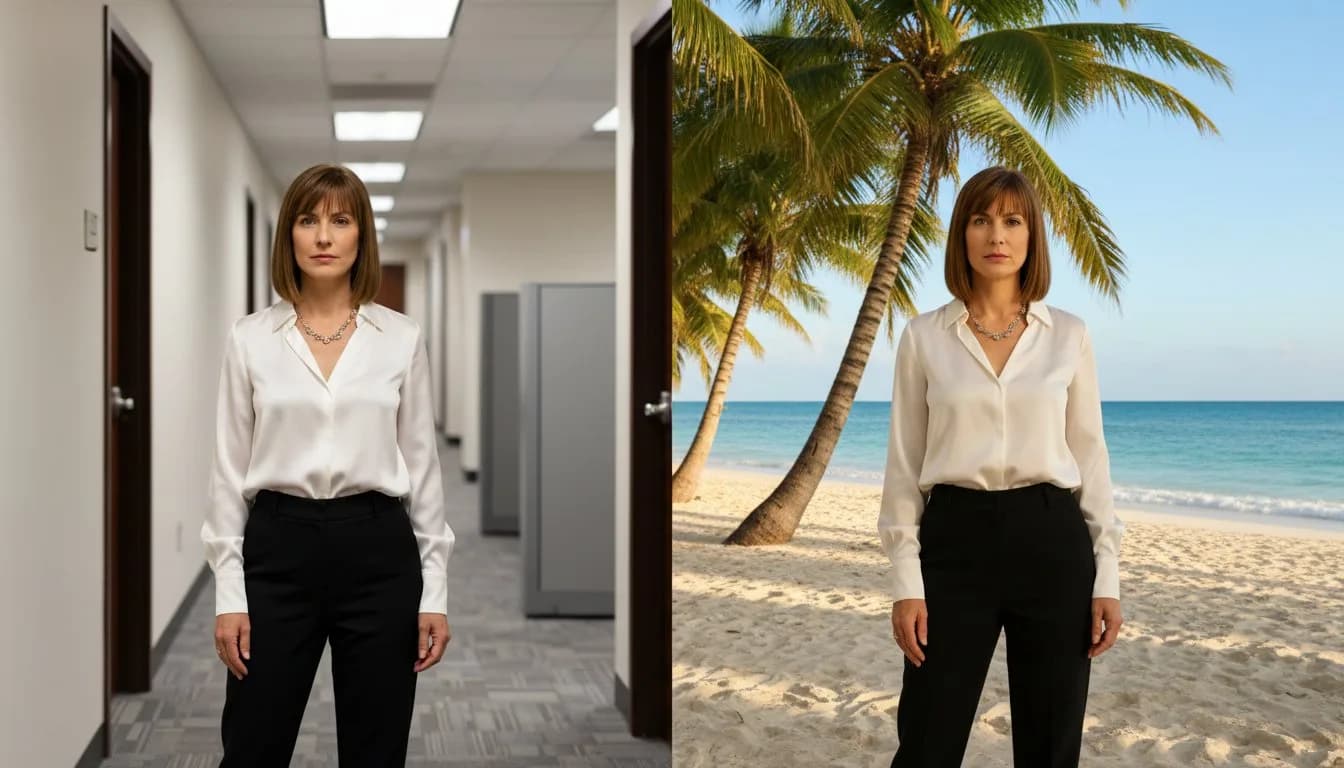 Поменять фон на фото -- портрет на пляже, до и после замены фона нейросетью