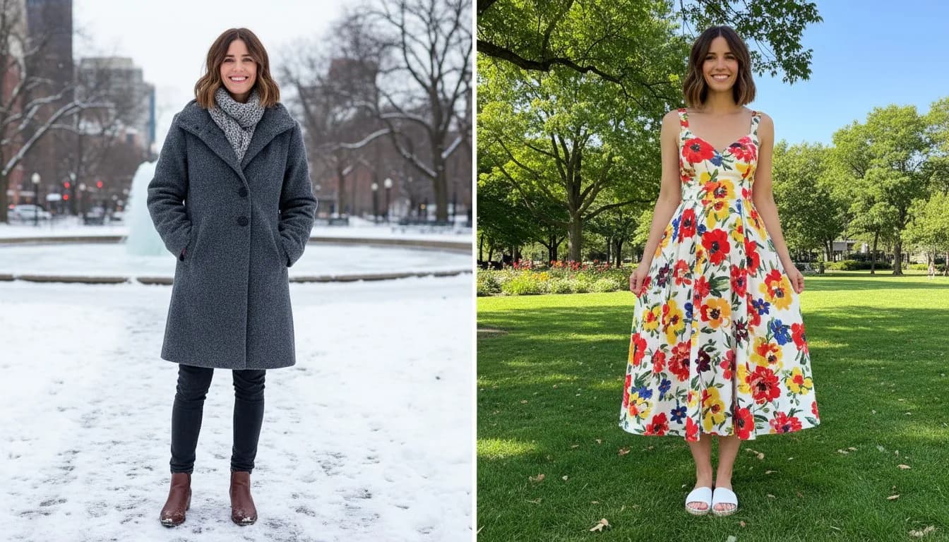 Поменять зимнюю одежду на летнюю на фото -- виртуальная примерка, до и после