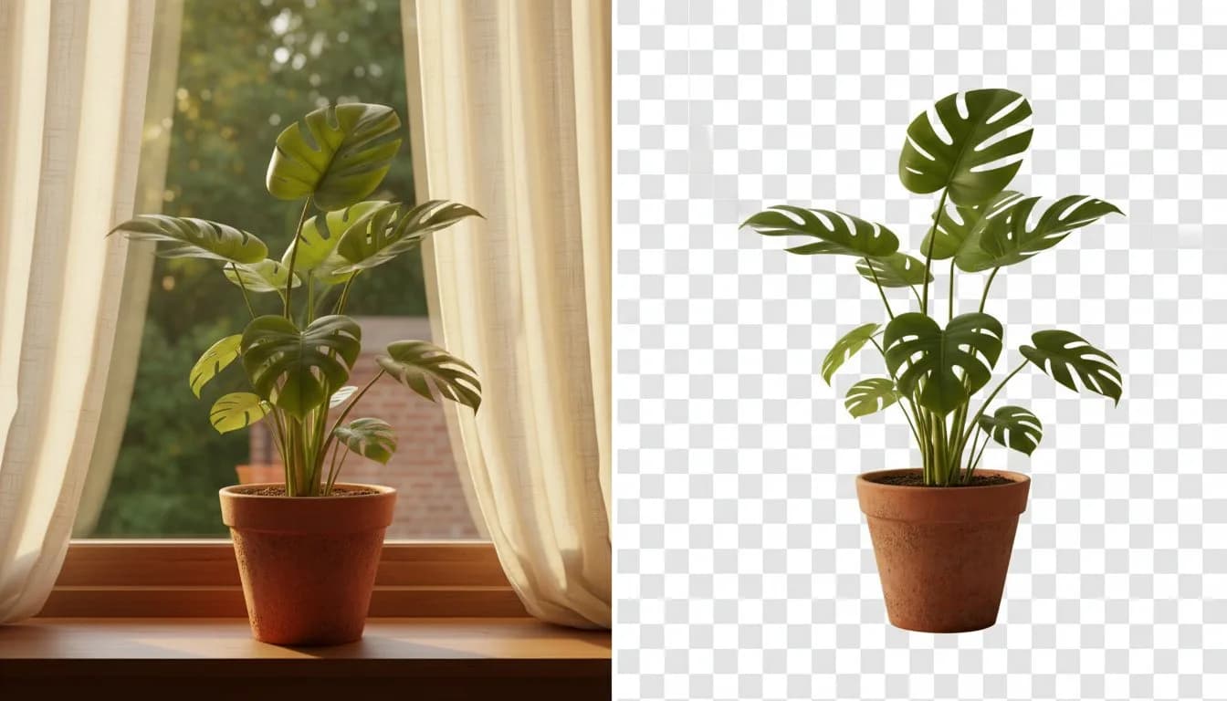 Удалить фон с фото растения -- прозрачный фон для стикера, до и после