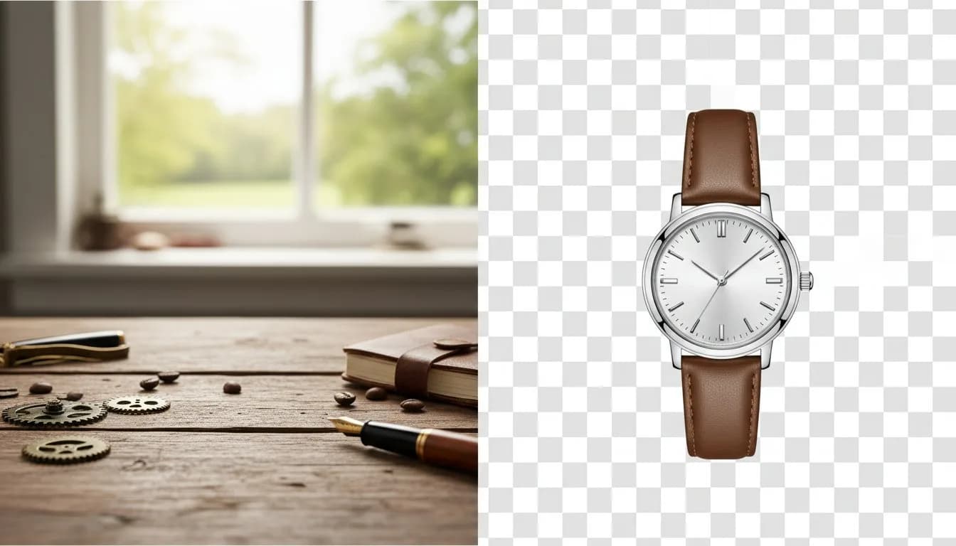 Прозрачный фон для часов -- вырезать объект нейросетью, до и после