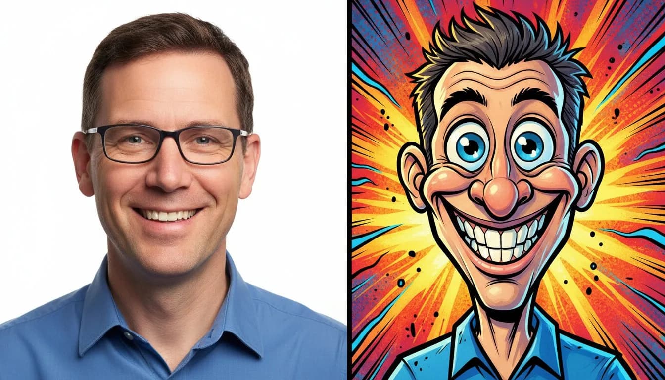 Карикатура из фото мужчины в стиле комикс -- до и после