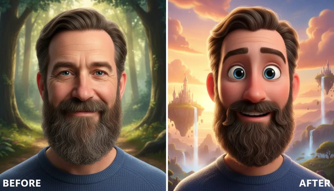 Шарж в стиле Дисней из фото -- нейросеть, до и после