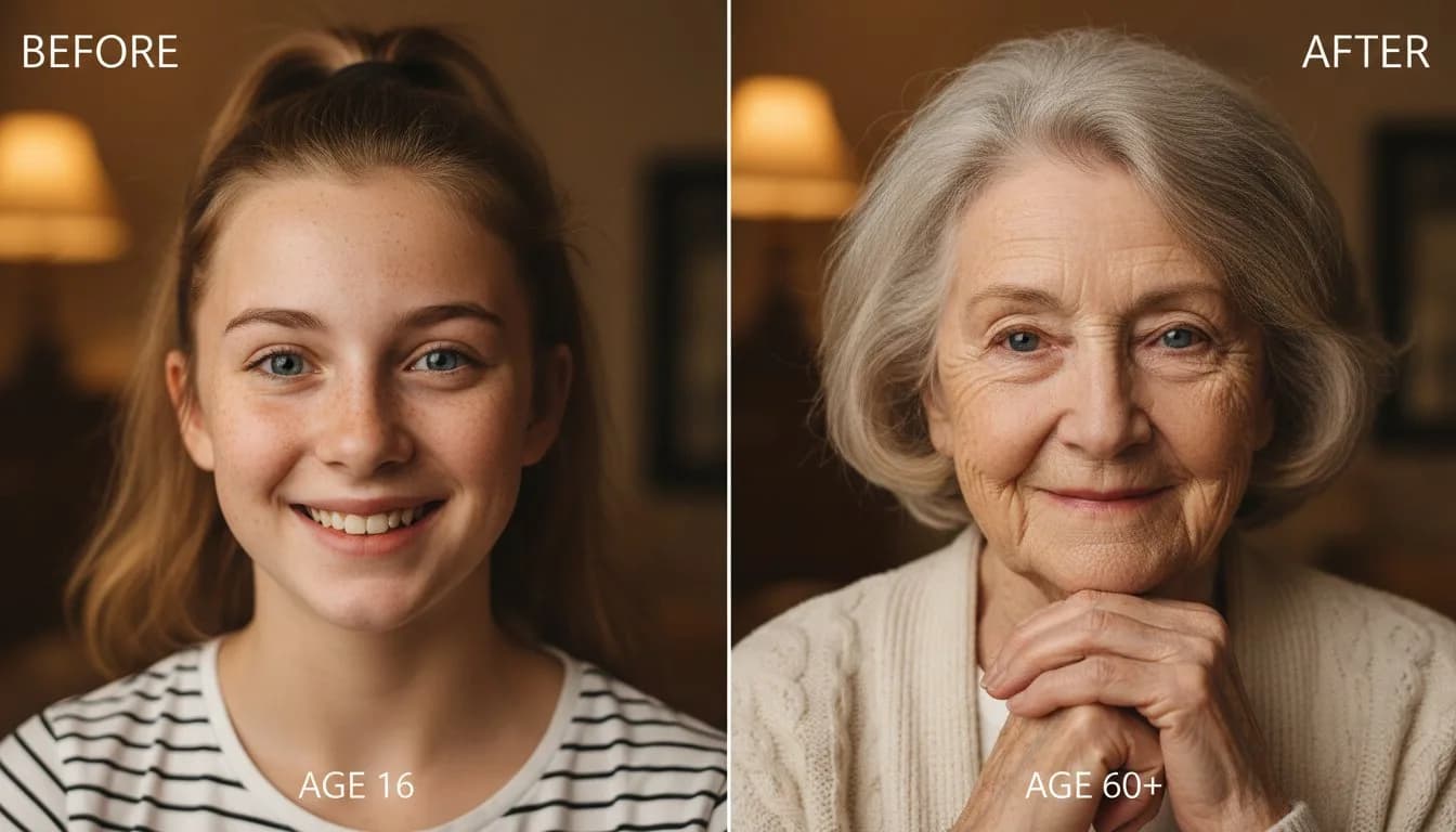 Состарить фото подростка до пожилого возраста — результат AI обработки