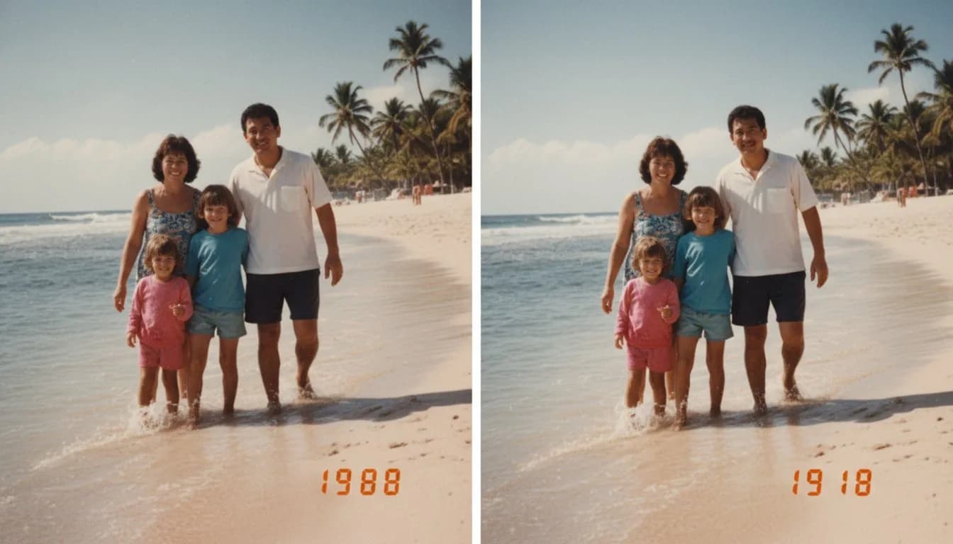 Убрать штамп даты с фото -- до и после, нейросеть удалила дату