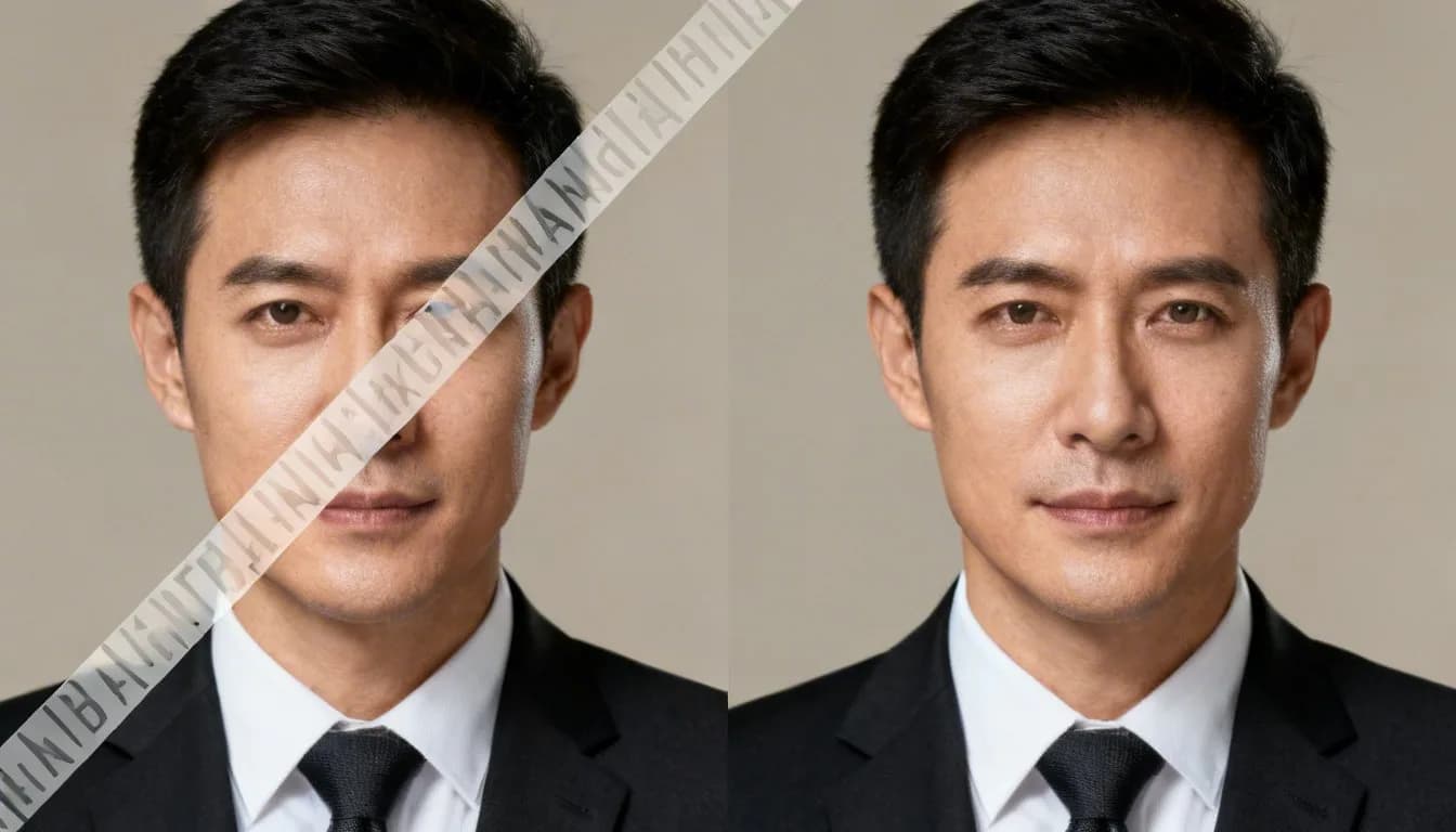 Убрать водяной знак с фото -- портрет, до и после удаления вотермарка нейросетью