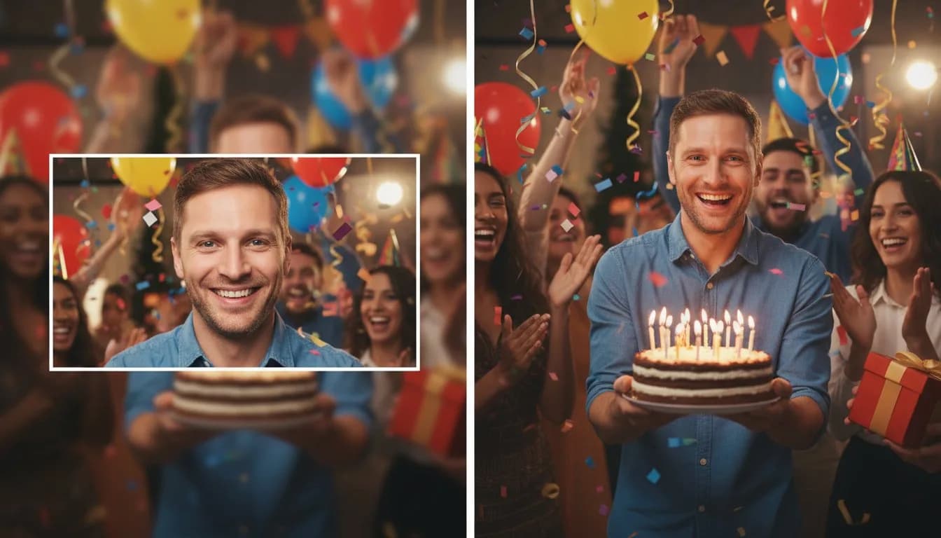 Нейросеть создаёт совместное фото для поздравительной открытки