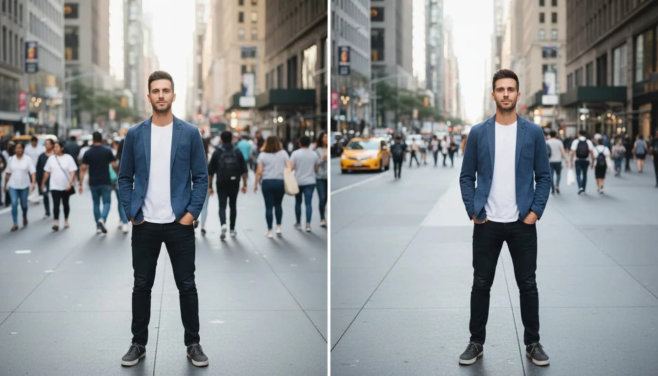 Удаление толпы с городского портрета — AI очистка фона