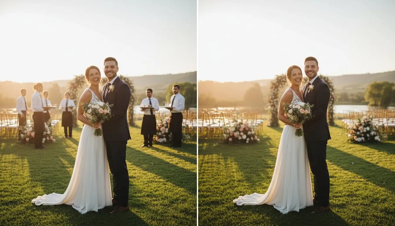 Удаление персонала со свадебного фото — до и после